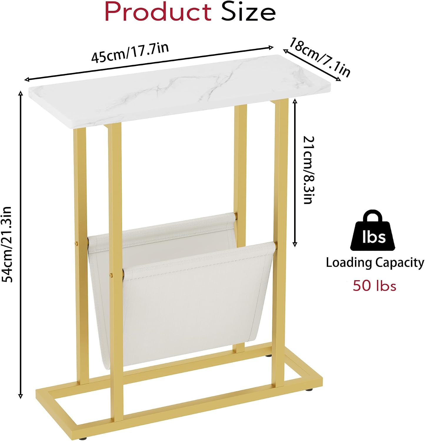 Gold White Slim Storage Side Table