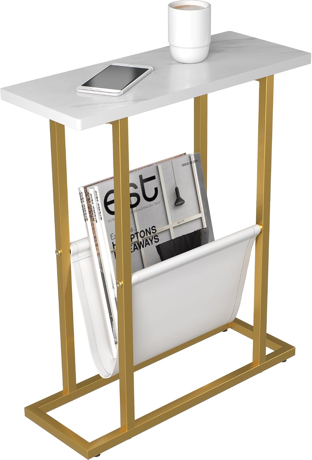 Gold White Slim Storage Side Table