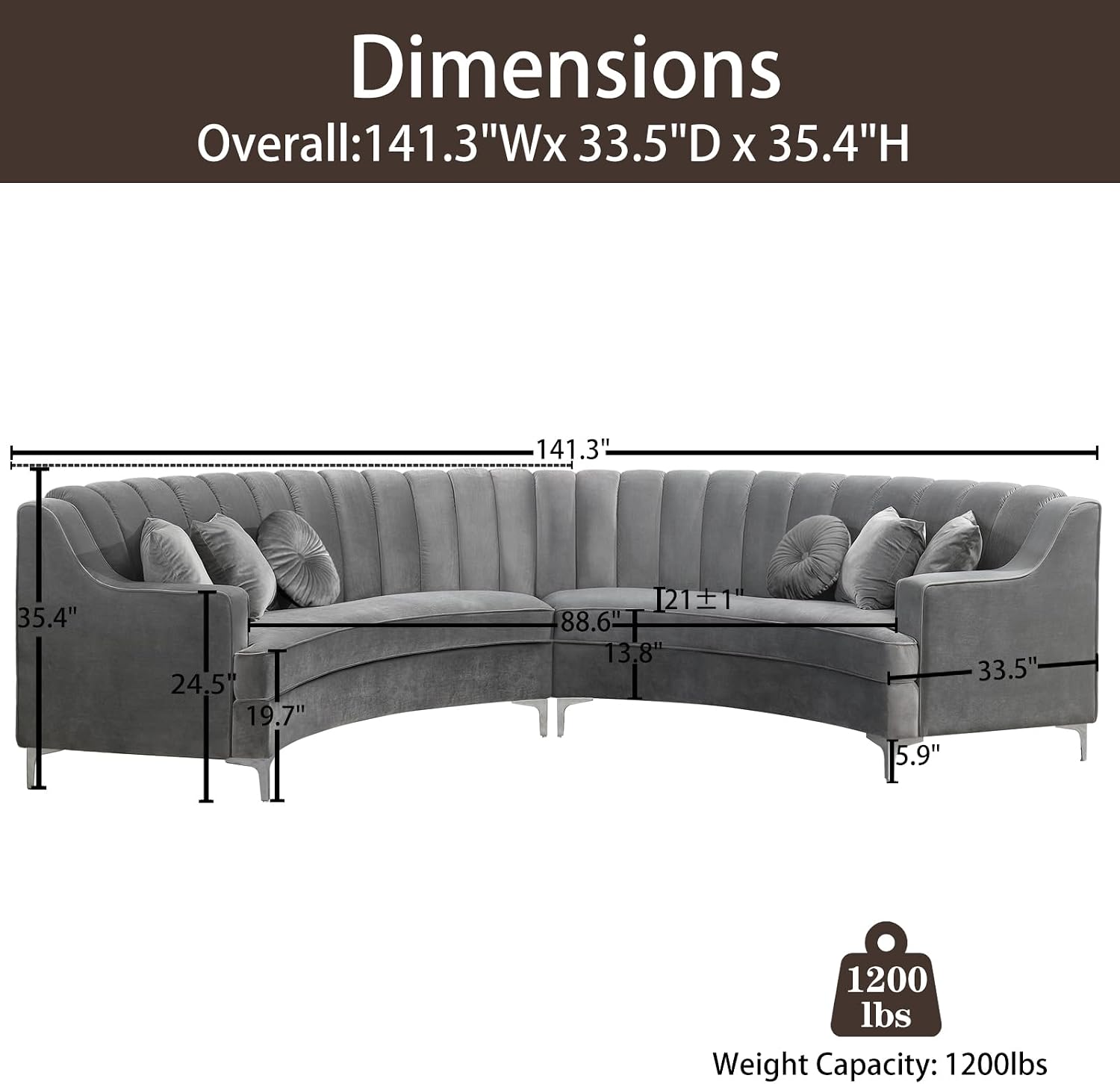 Grey Velvet Arc Cloud Curved Sofa