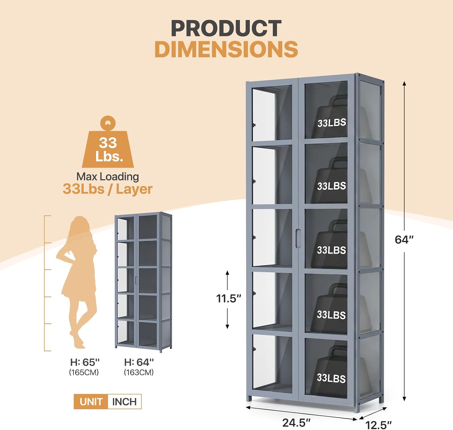 Gray 5-Tier Acrylic Door Display Cabinet