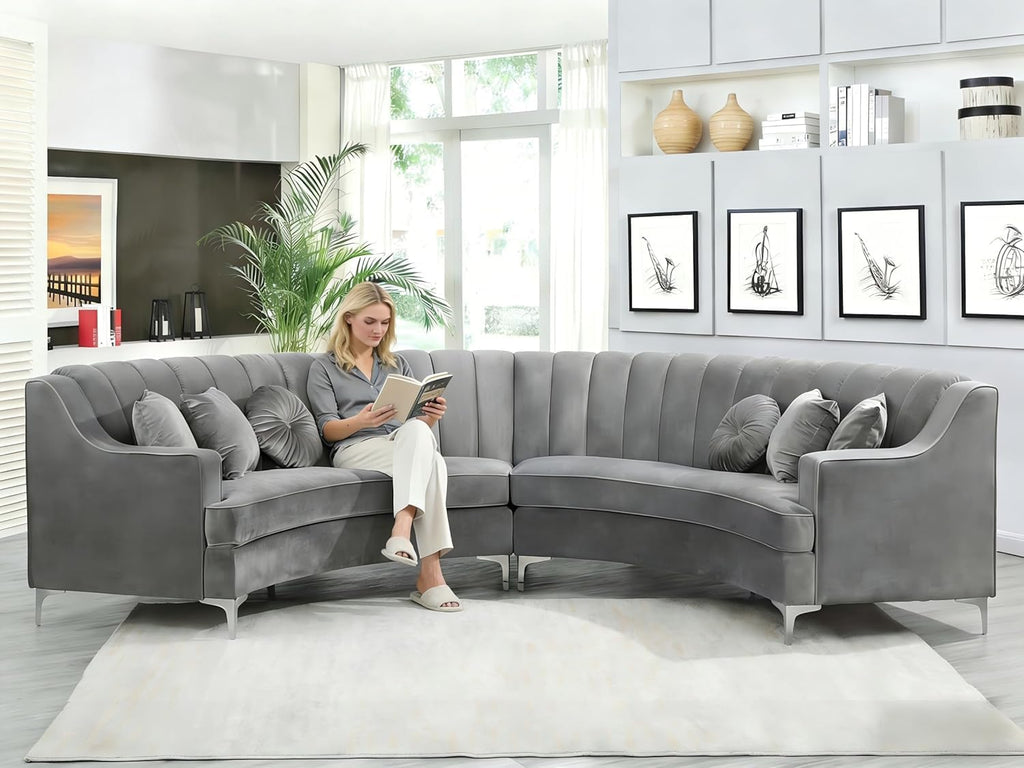 Grey Velvet Arc Cloud Curved Sofa