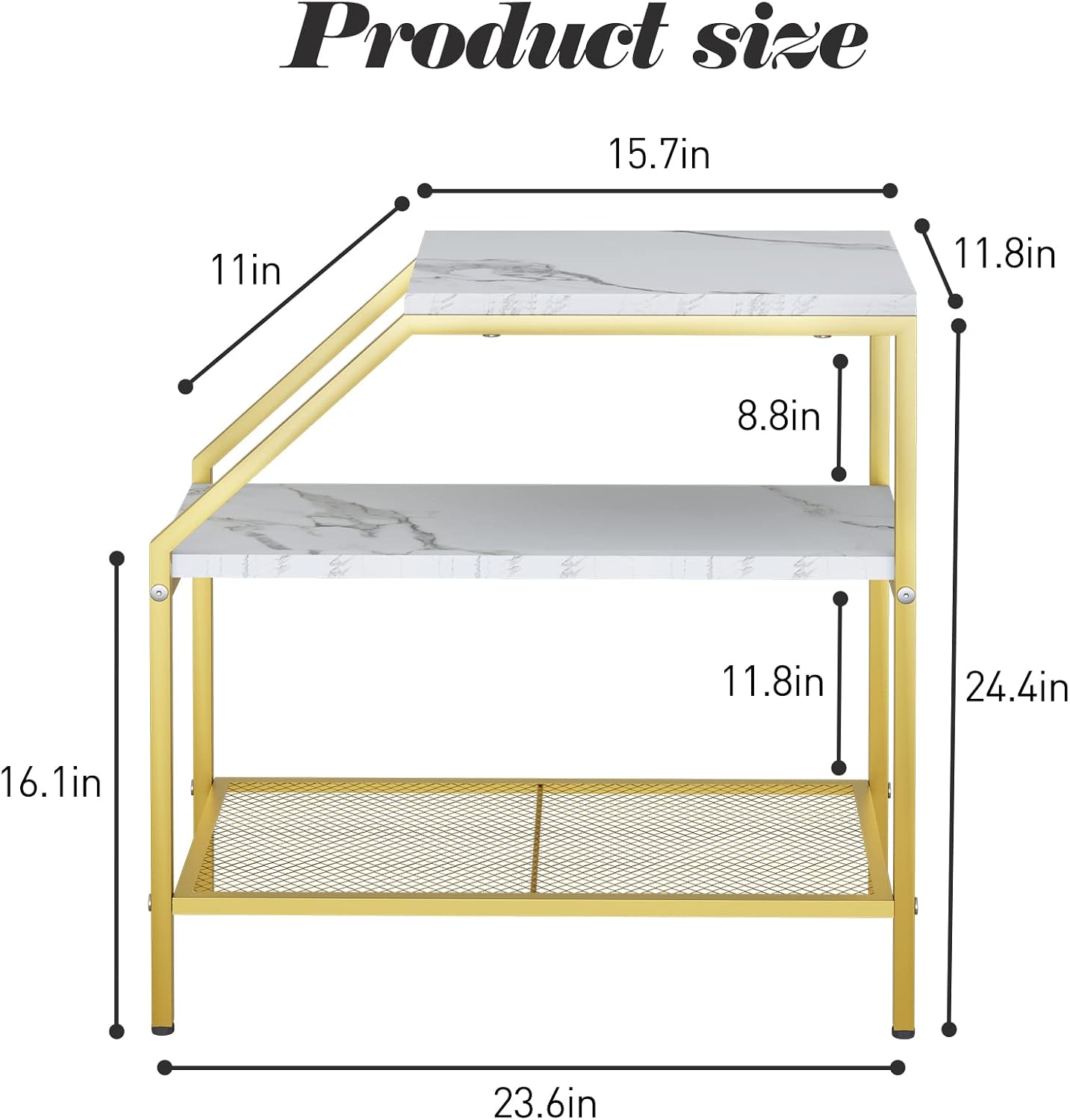 Gold Marble 3-Tier Side Table