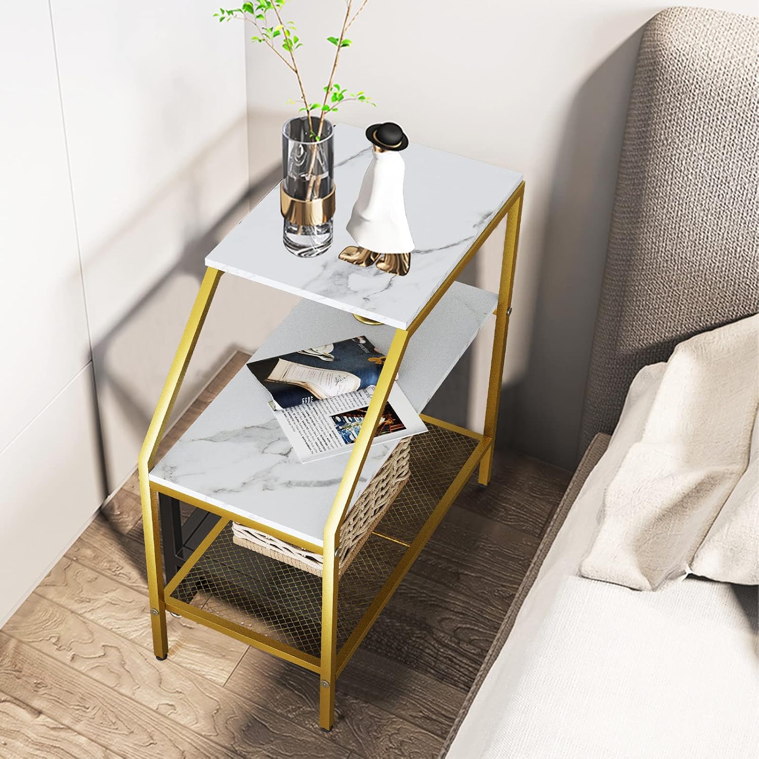 Gold Marble 3-Tier Side Table