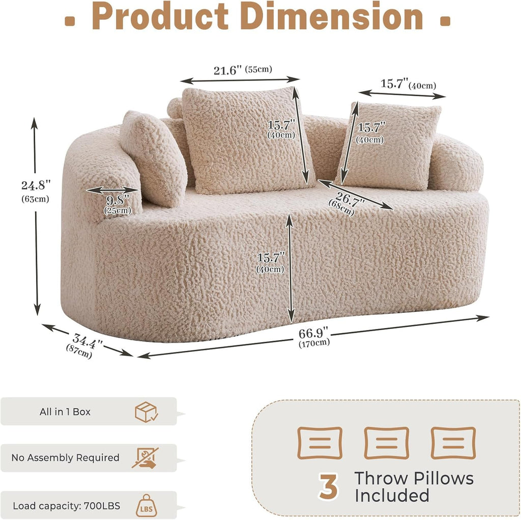 Beige White Curved Cloud Loveseat