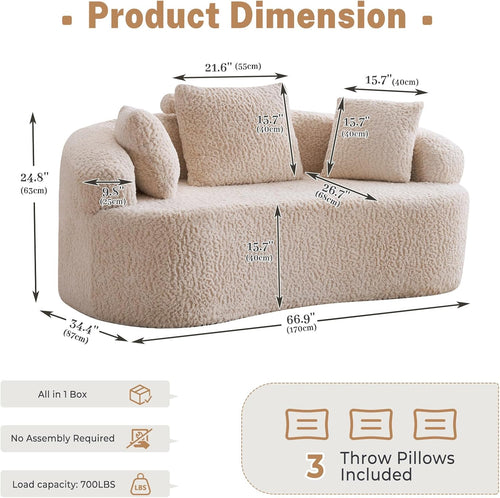 Beige White Curved Cloud Loveseat