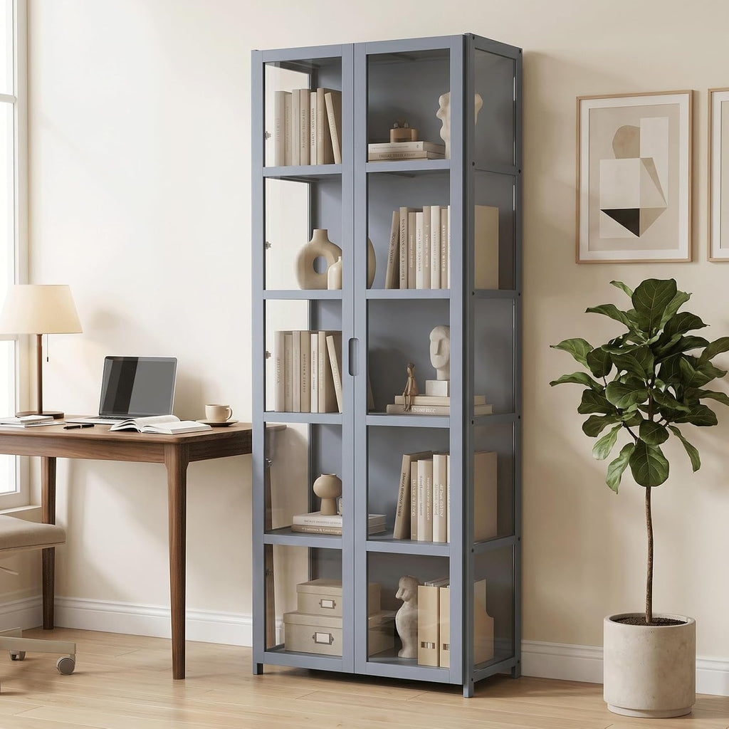 Gray 5-Tier Acrylic Door Display Cabinet