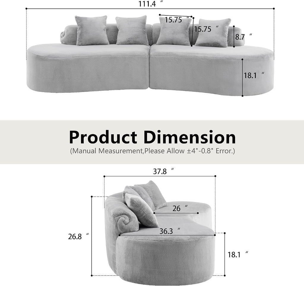 Grey Velvet Curved 4-Seater Sofa