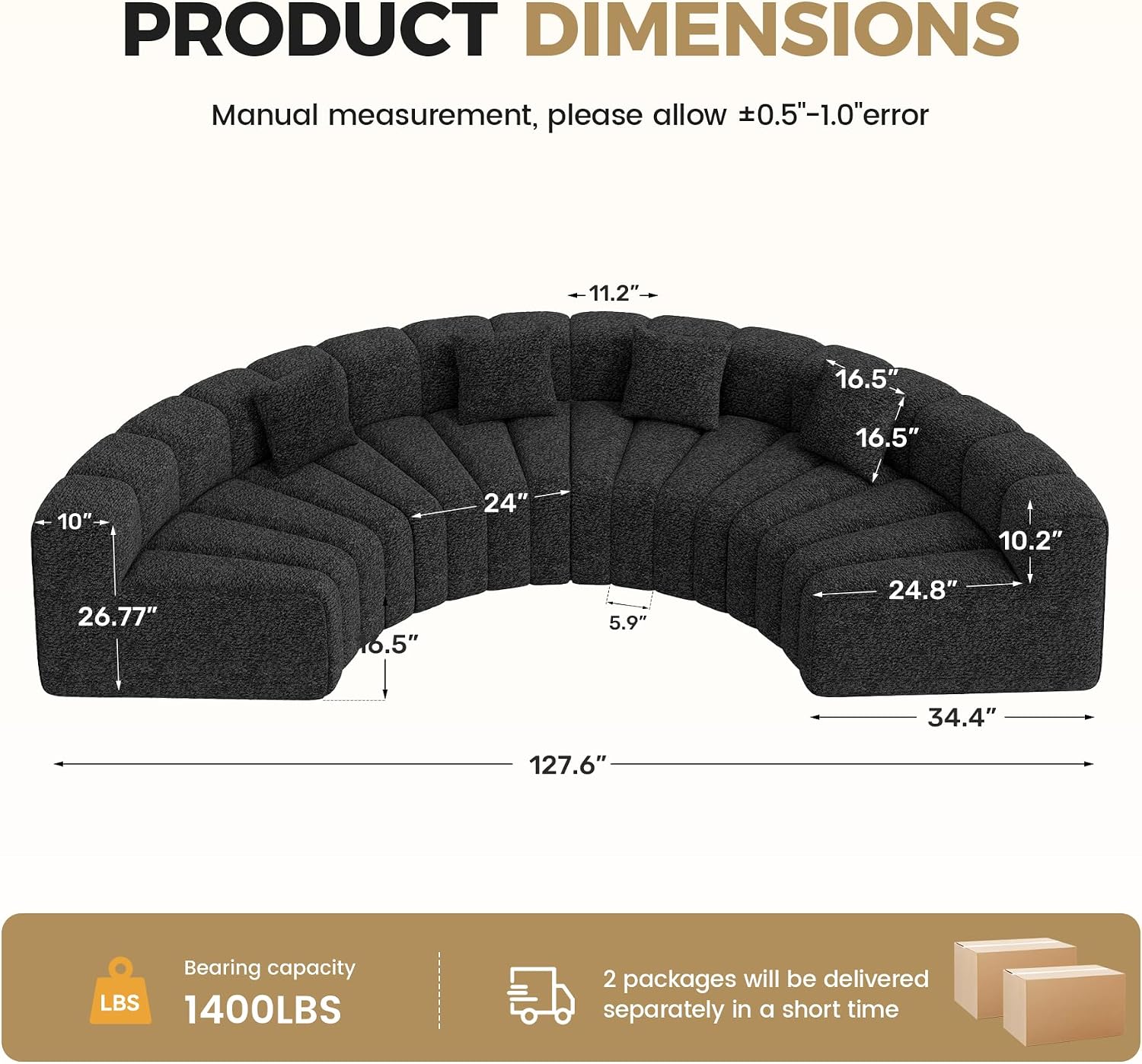 Black Velvet Curved Cloud Sofa