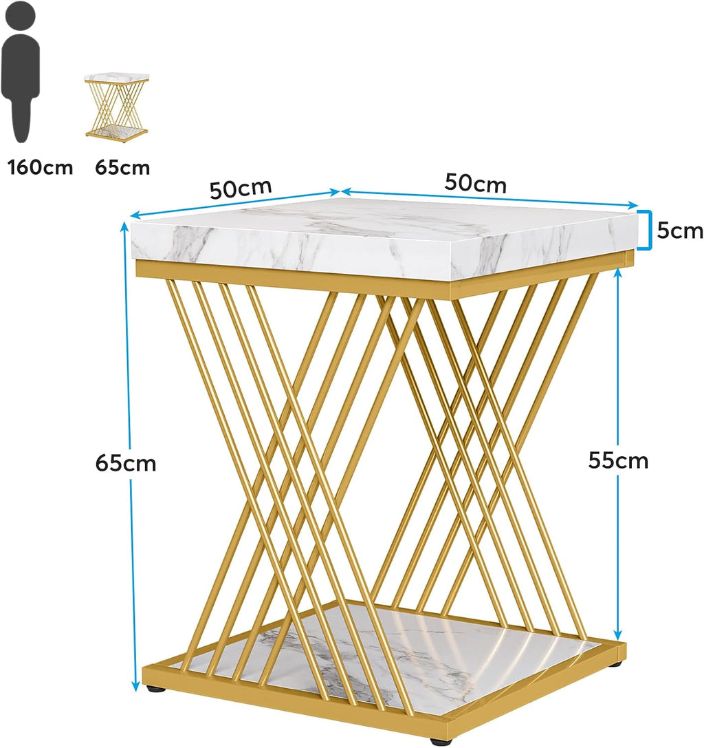 White Gold Marble Square Side Table