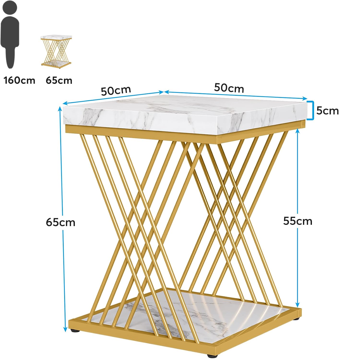 White Gold Marble Square Side Table