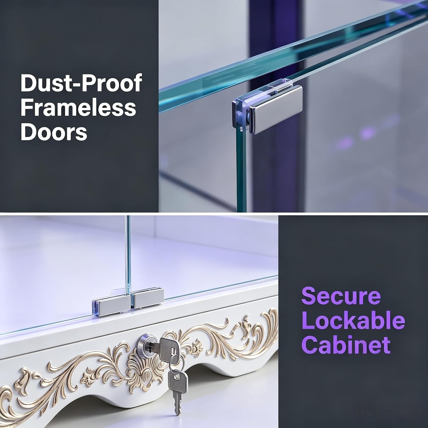 White Tall RGB Lockable Glass Display Cabinet