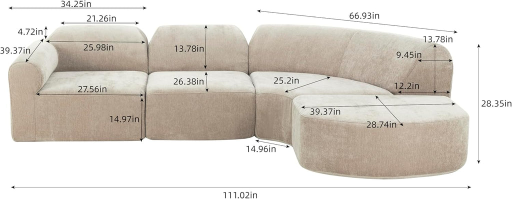 Espresso Curved Sofa Set with Ottoman