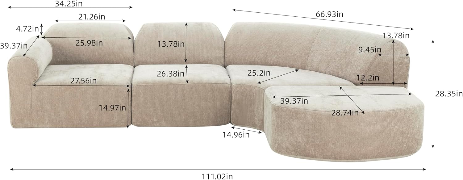 Espresso Curved Sofa Set with Ottoman