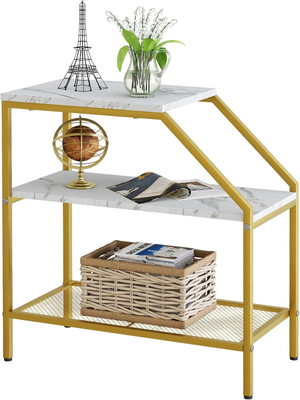 Gold Marble 3-Tier Side Table