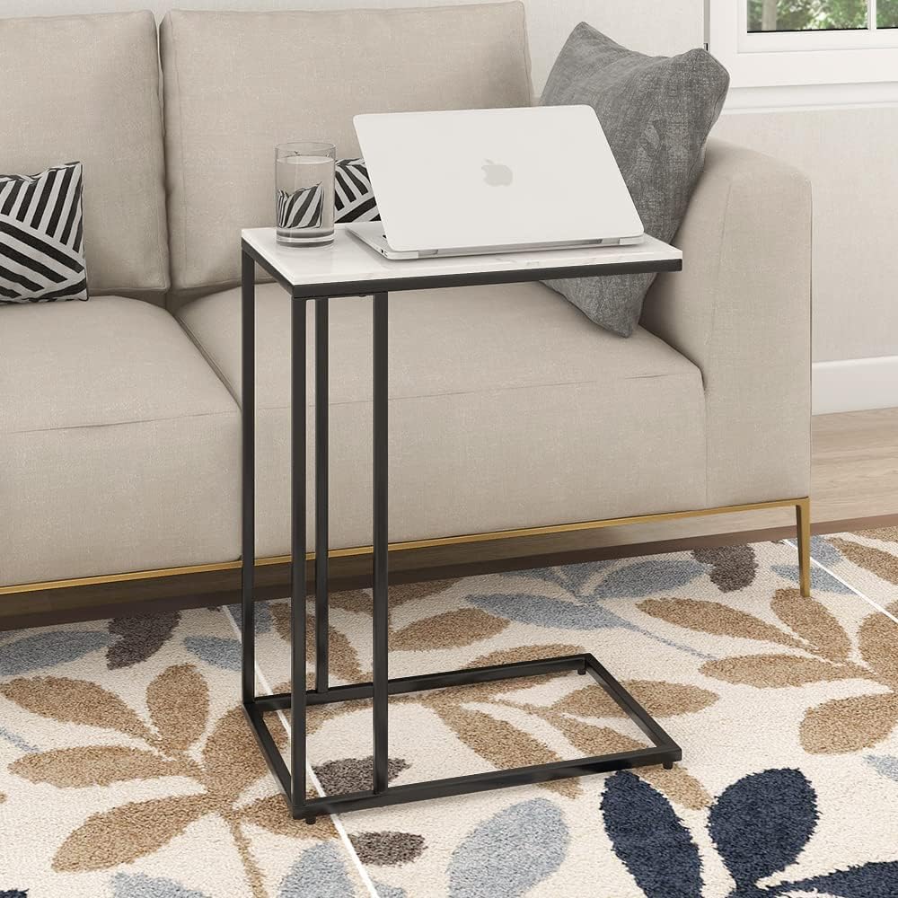 Black Stone C-Shaped Side Table