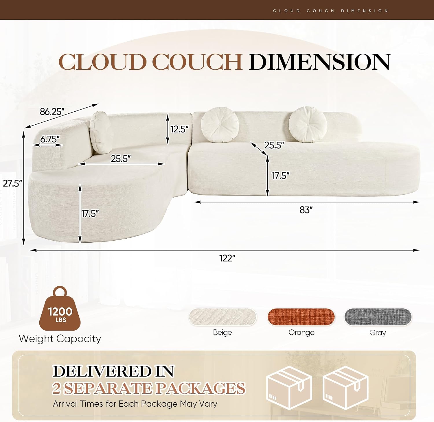 Beige Curved Cloud Floor Sofa