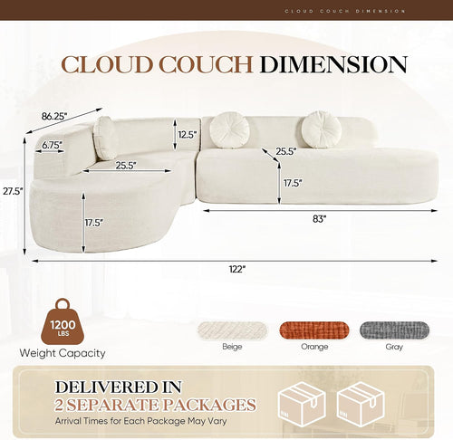 Beige Curved Cloud Floor Sofa