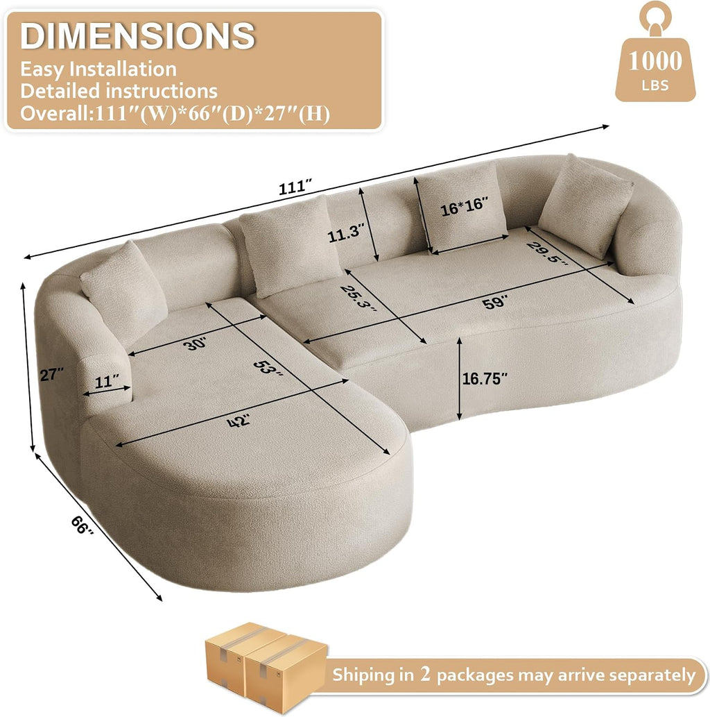 Light Brown Curved Chenille Sectional Sofa