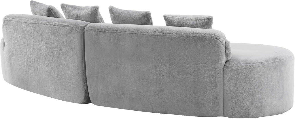 Grey Velvet Curved 4-Seater Sofa