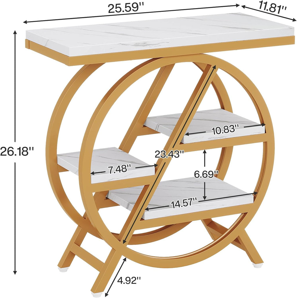 Gold White 3-Tier Marble Storage Side Table