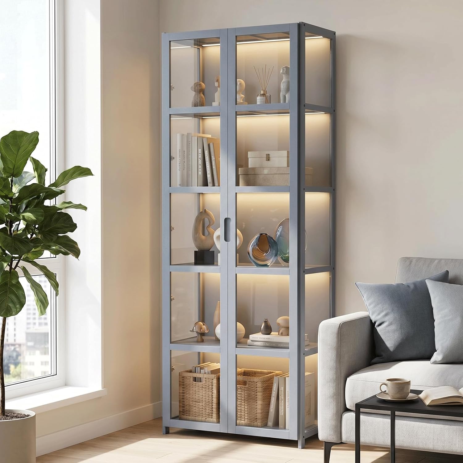 Gray 5-Tier Acrylic Door Display Cabinet