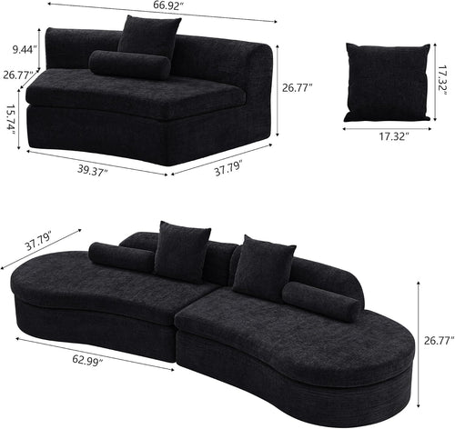 Black Chenille 6 Seater Curved Cloud Modular Sectional Sofa