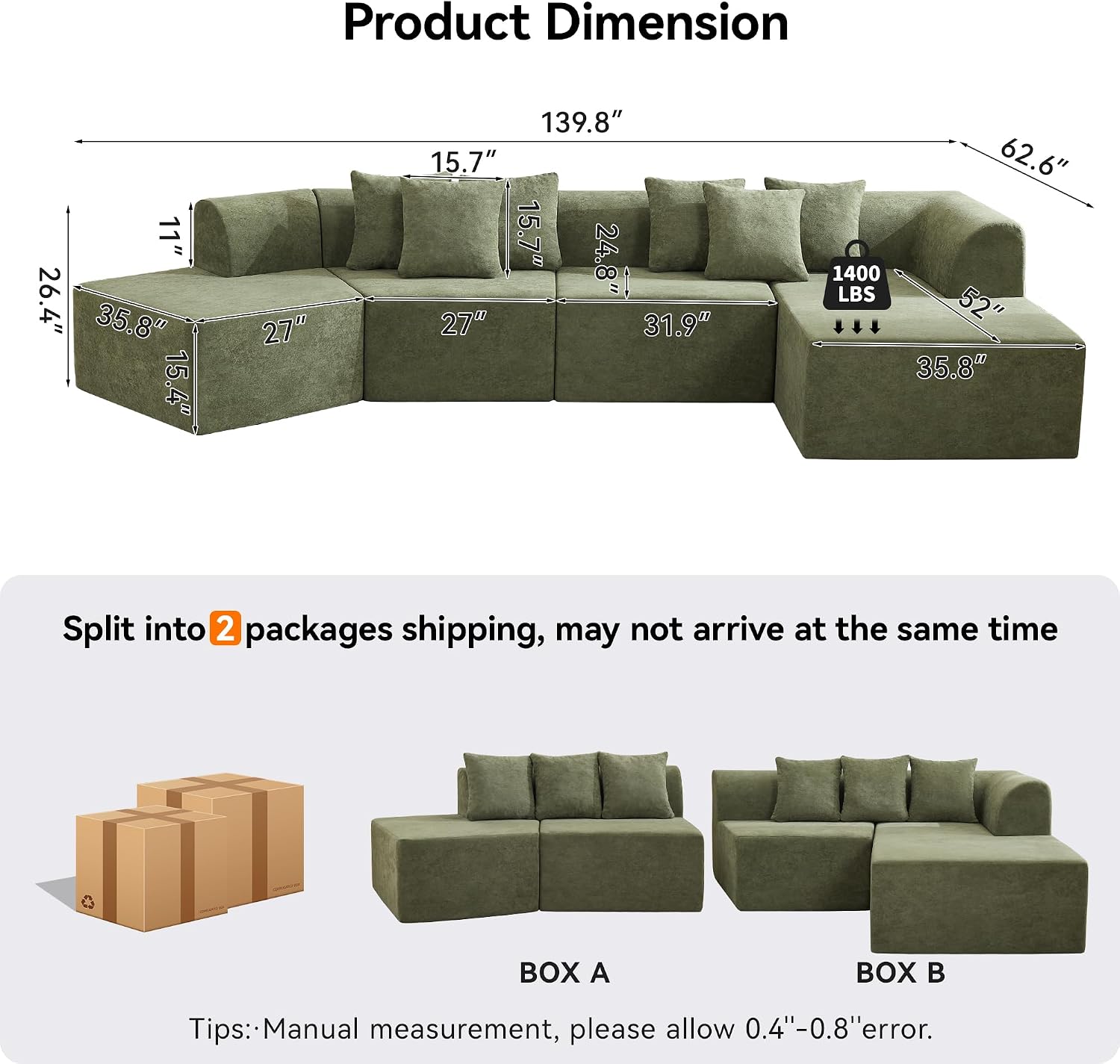 Green Velvet Curved Cloud Sectional Sofa
