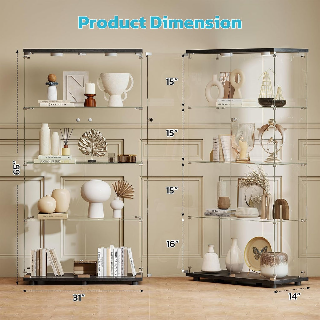 Black Double Door LED Lockable Glass Display Cabinet