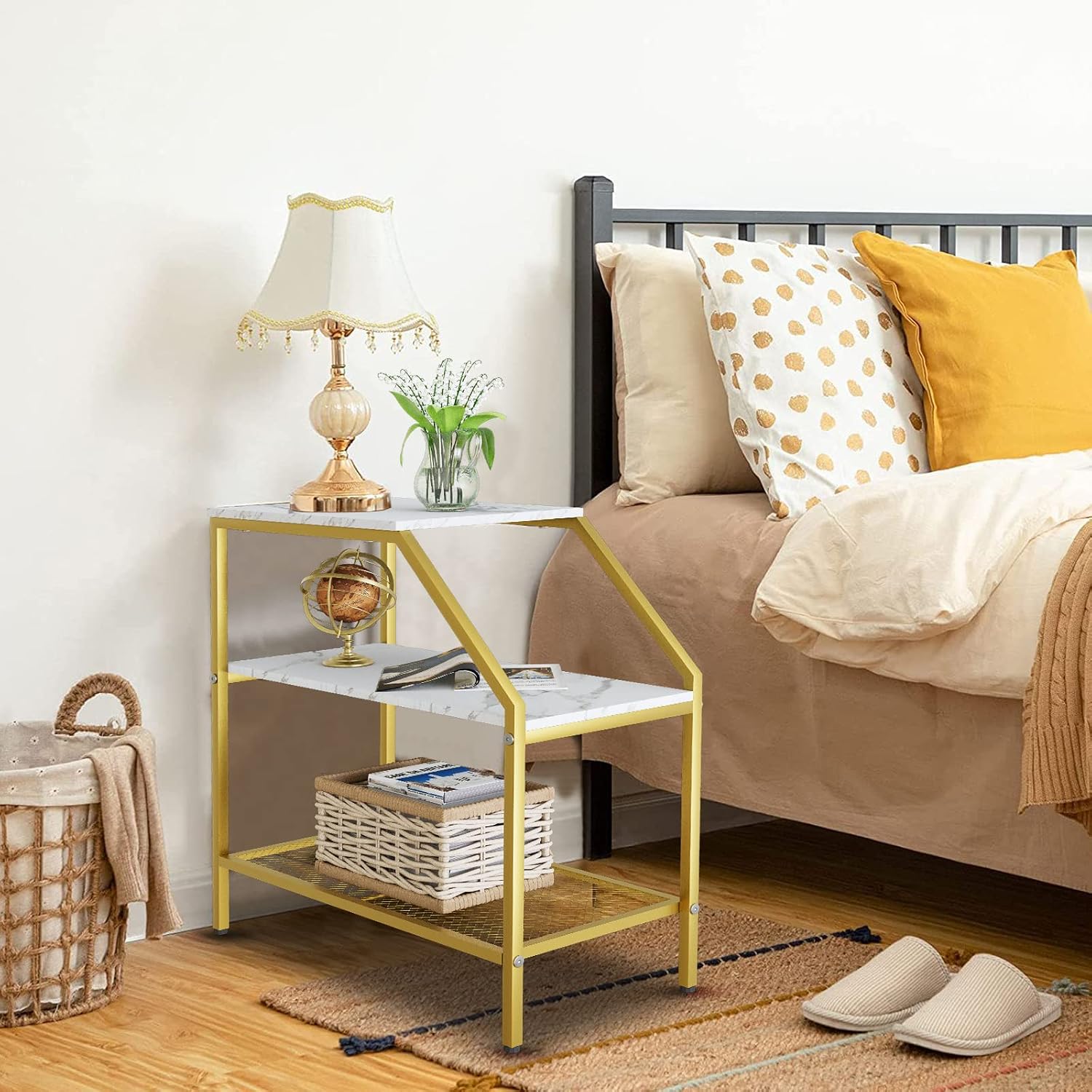 Gold Marble 3-Tier Side Table