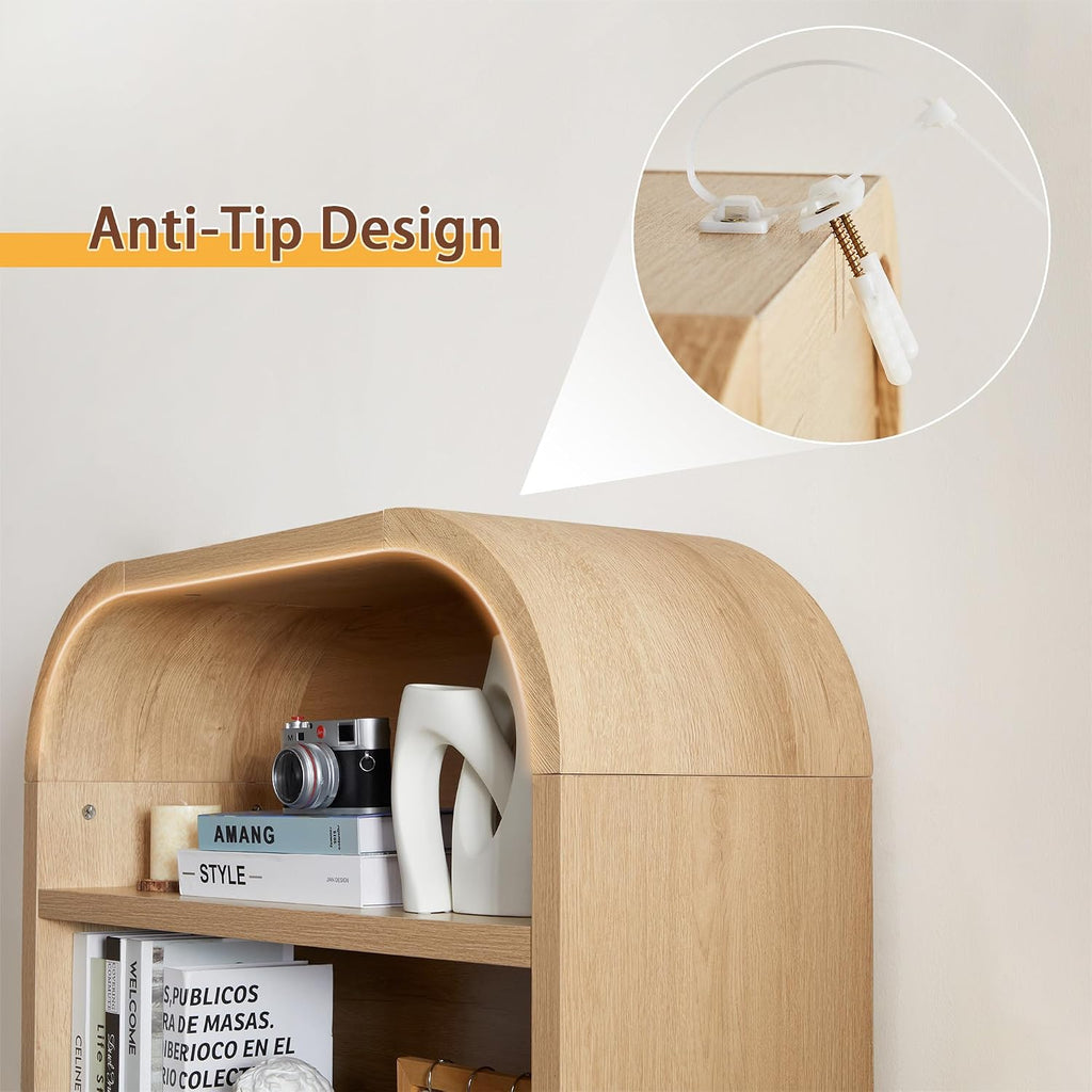 Natural 2-Piece Arched Gold Handle Storage Bookshelf