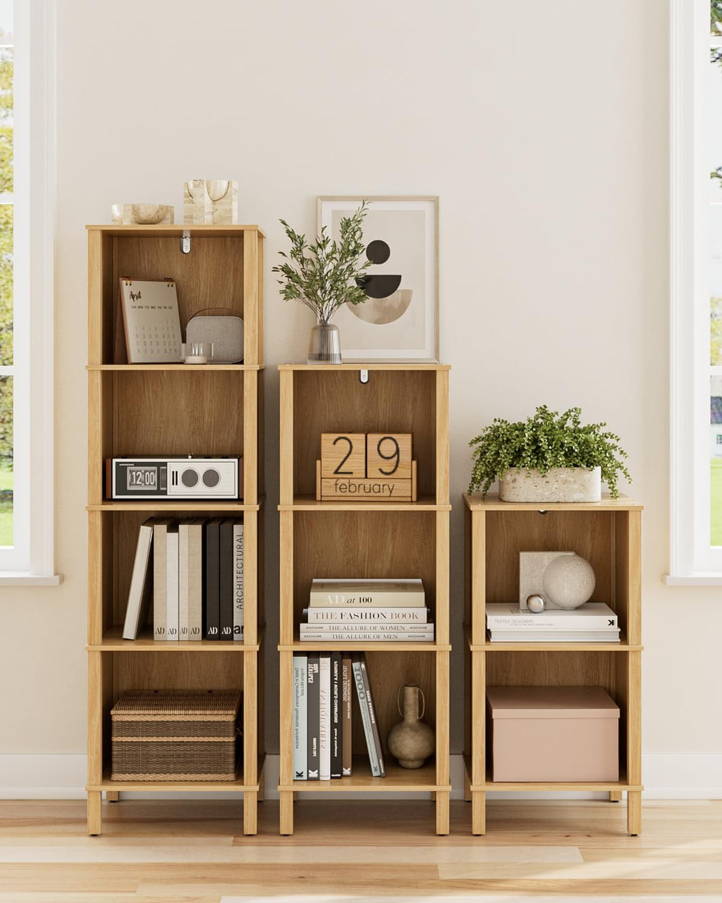 Natural 4-Tier Narrow Open Bookshelf