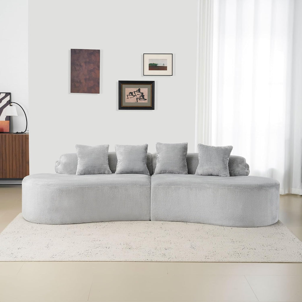 Grey Velvet Curved 4-Seater Sofa