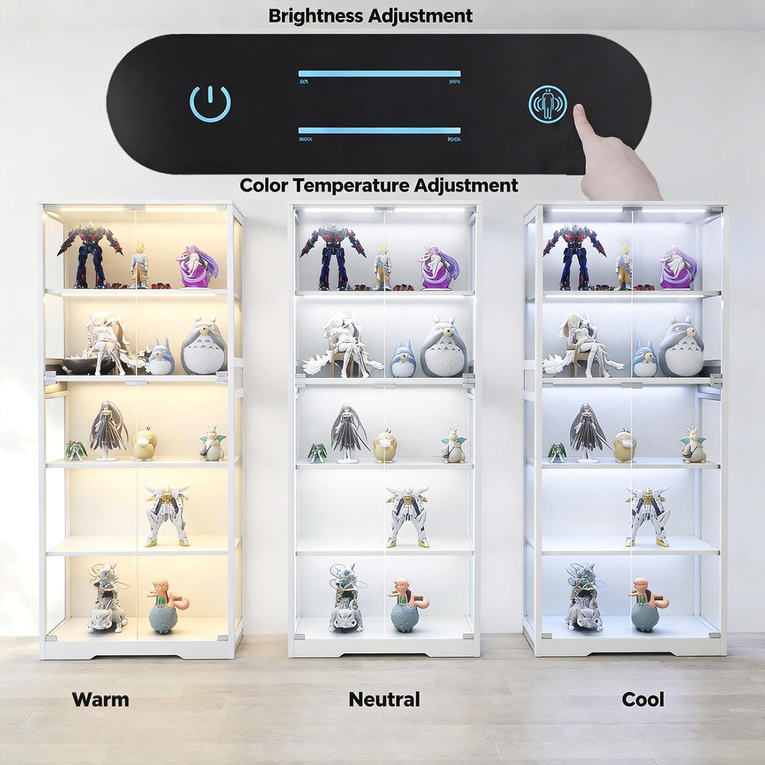 White Frame LED 5-Tier Glass Display Cabinet