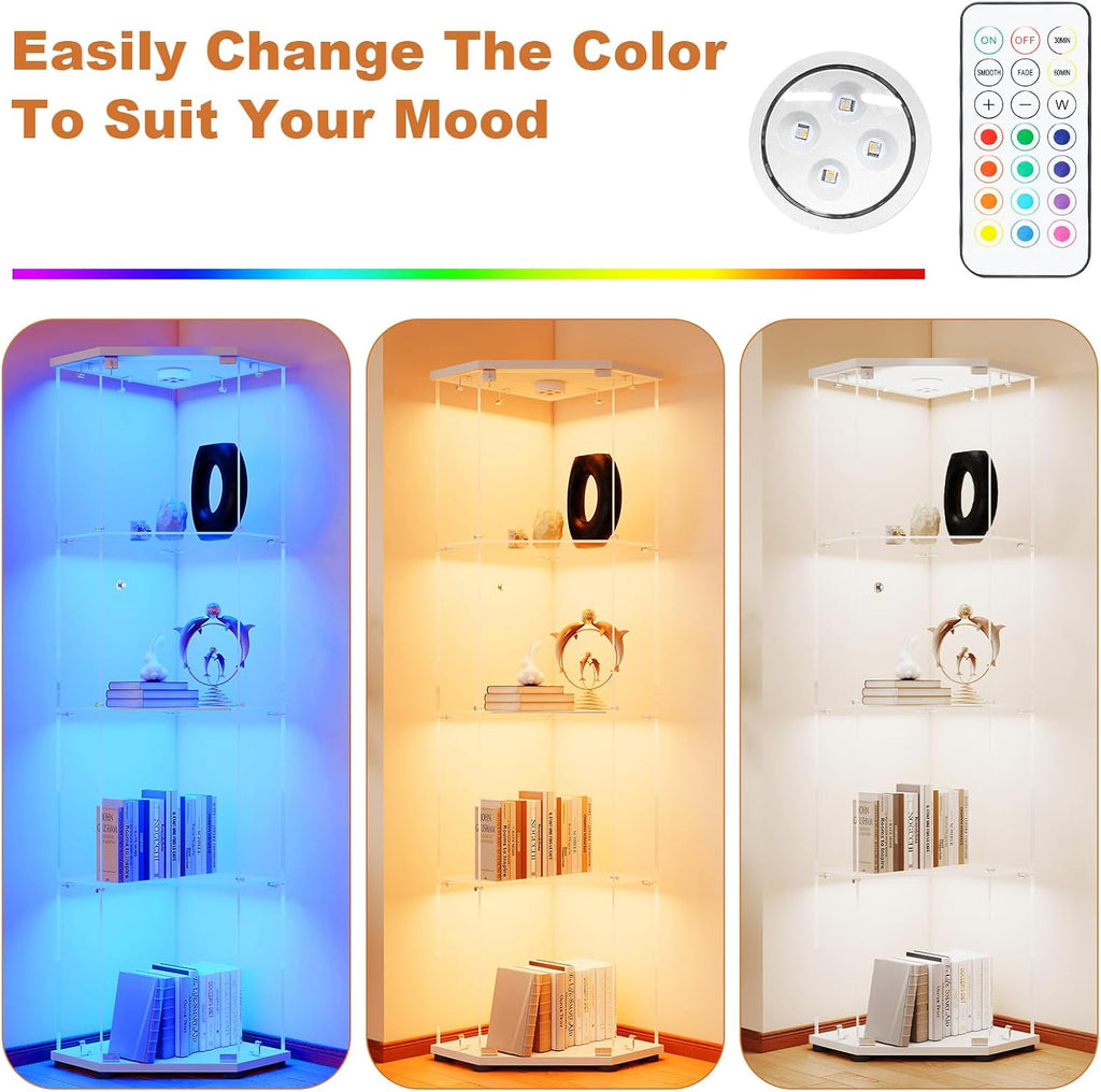 White LED Corner Lockable Glass Display Cabinet