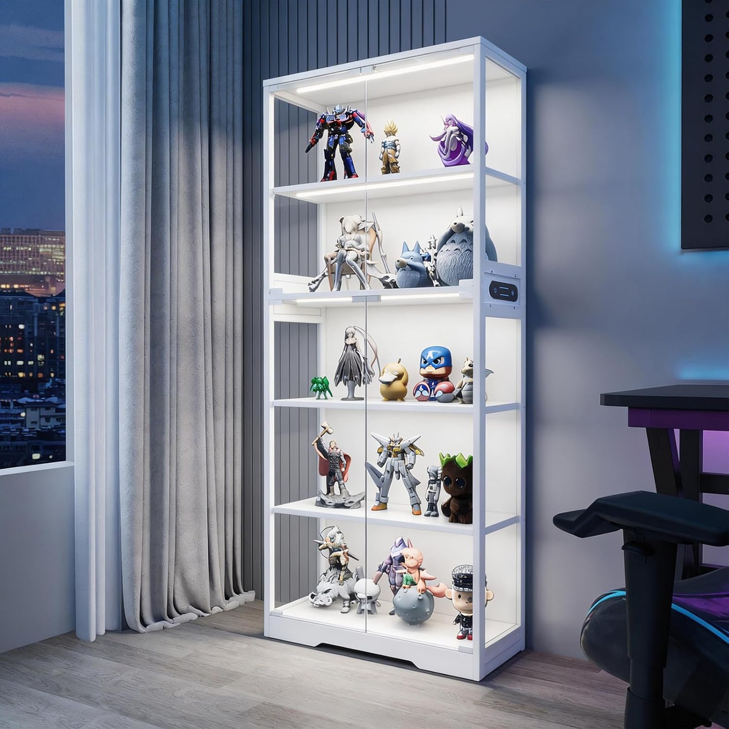 White Frame LED 5-Tier Glass Display Cabinet