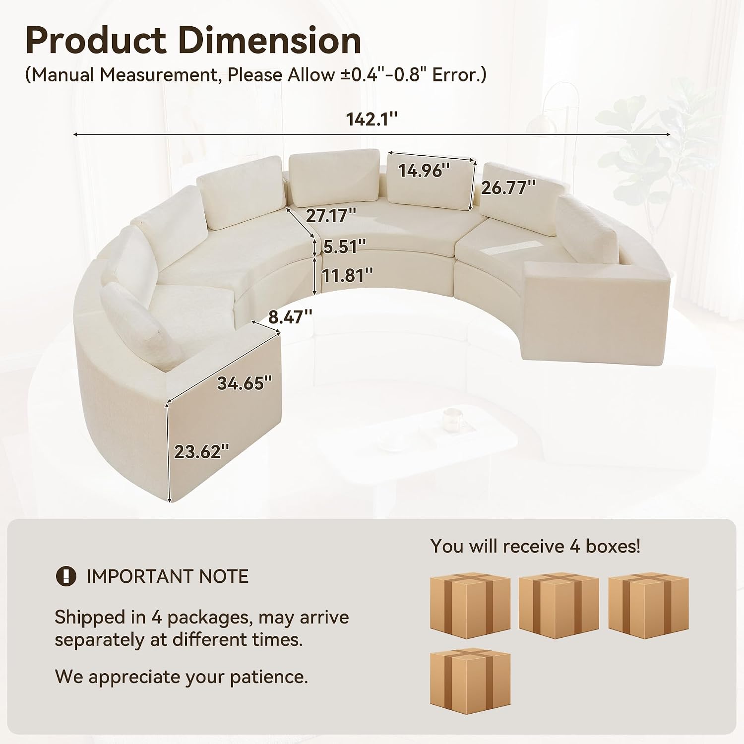 White Curved Cloud 8-Seater Sofa