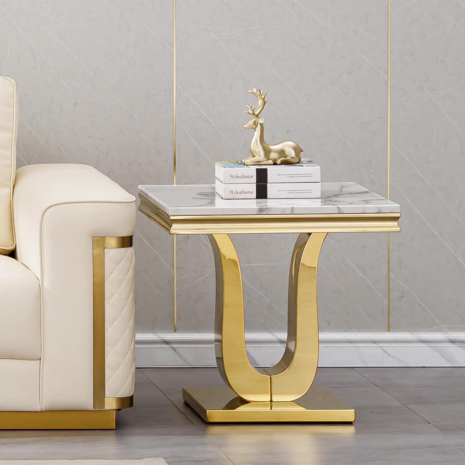 Marble U-Base Rectangular Side Table