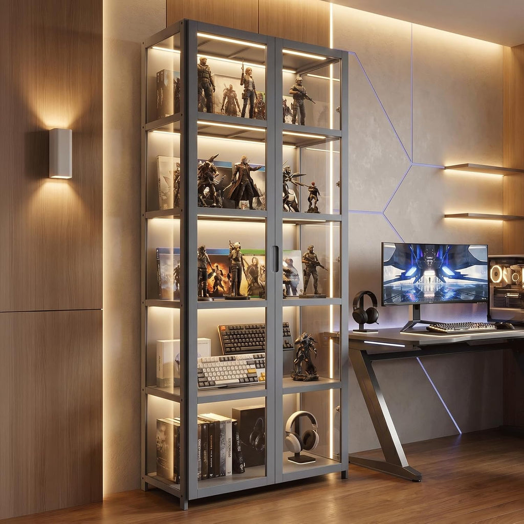 Gray 5-Tier Acrylic Door Display Cabinet