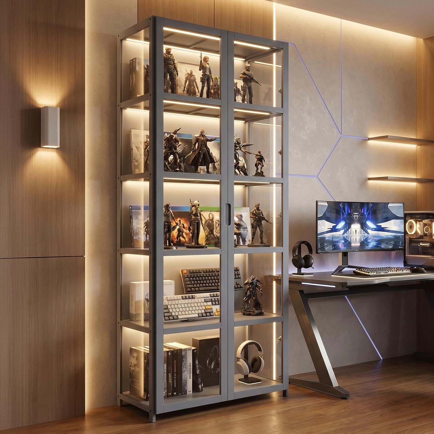 Gray 5-Tier Acrylic Door Display Cabinet