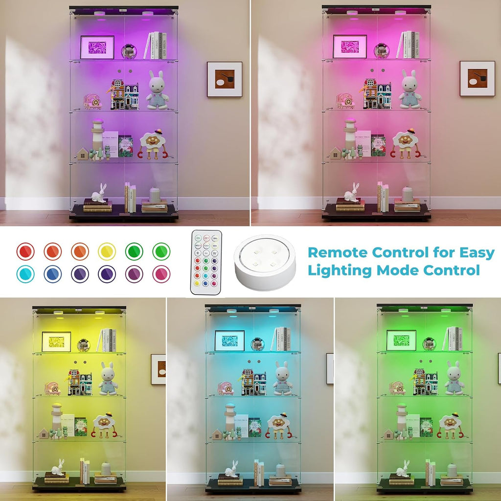 Black Double Door LED Lockable Glass Display Cabinet