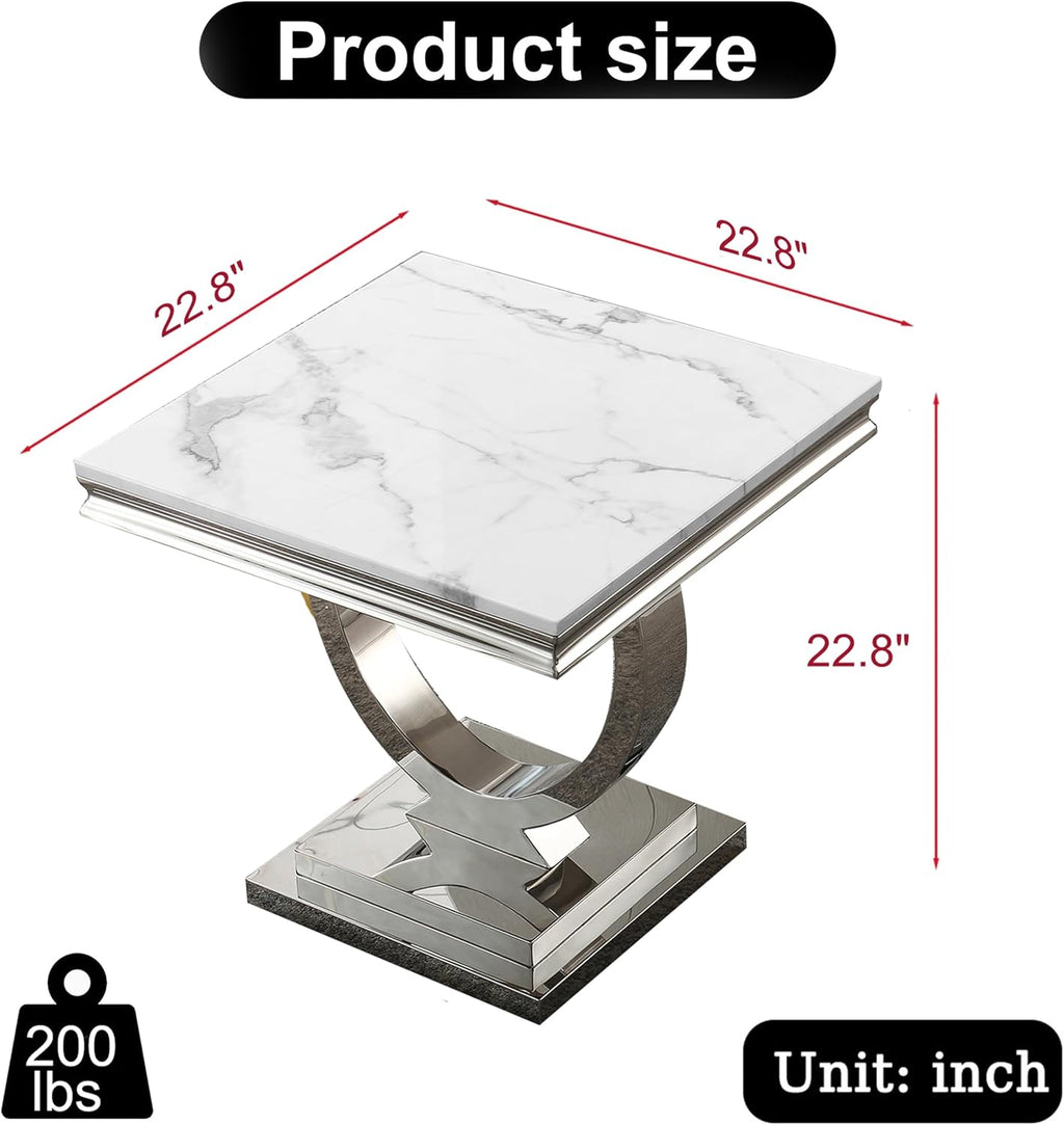 White Marble Silver Pedestal Side Table