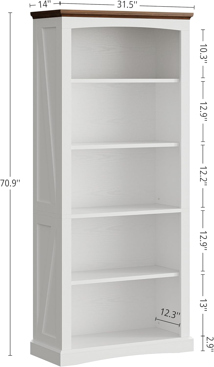 White Farmhouse Bookshelf with Brown Wood Top