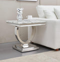 White Marble Silver Pedestal Side Table