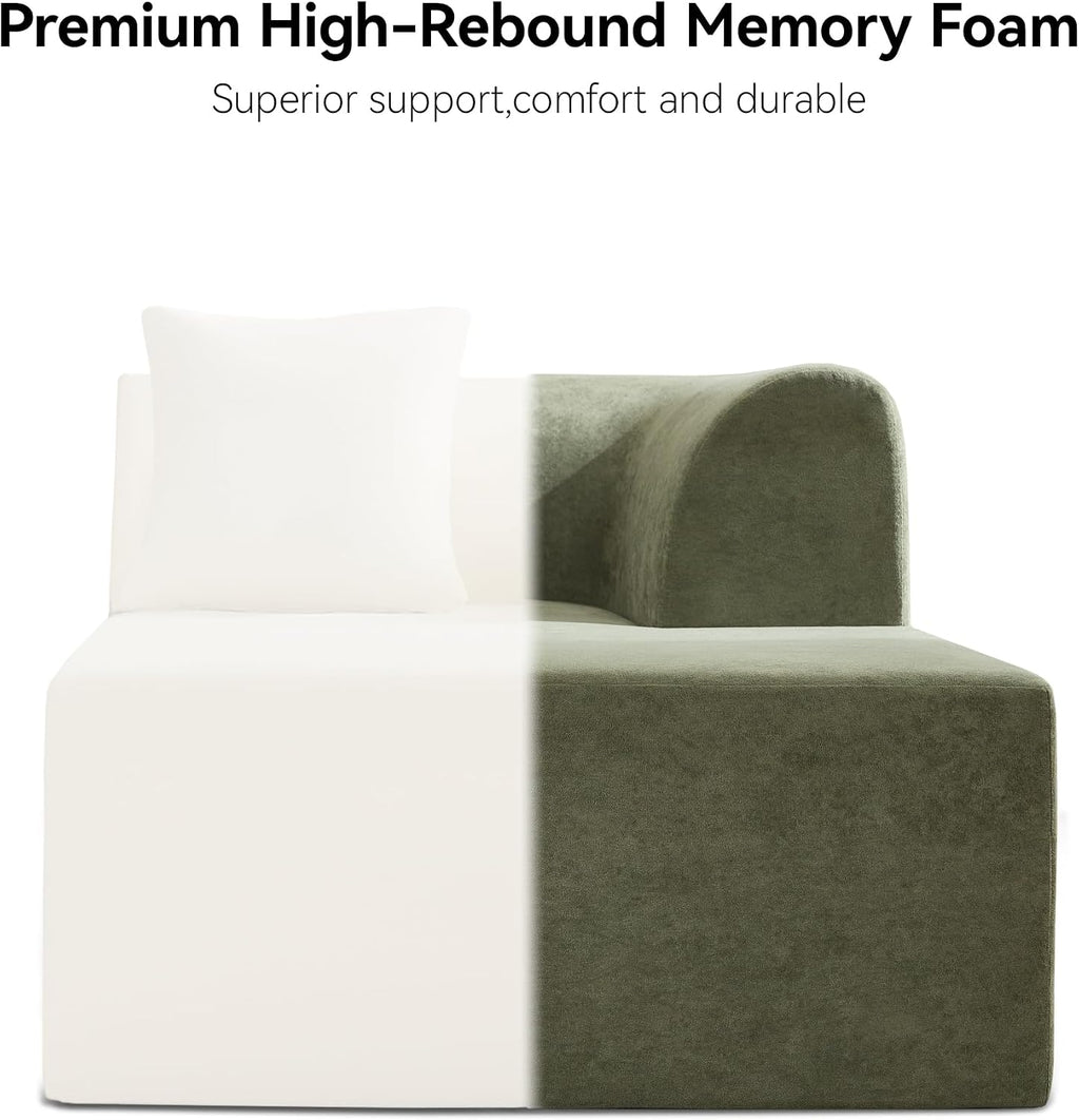 Green Velvet Curved Cloud Sectional Sofa