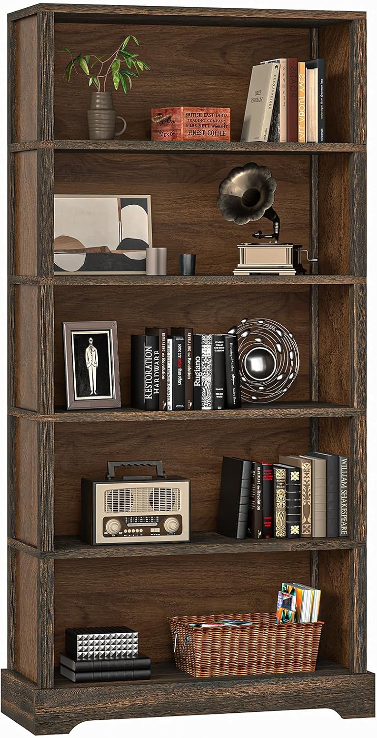 Walnut Farmhouse Arched Base 5-Tier Bookshelf