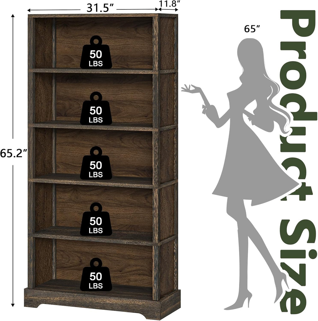 Walnut Farmhouse Arched Base 5-Tier Bookshelf