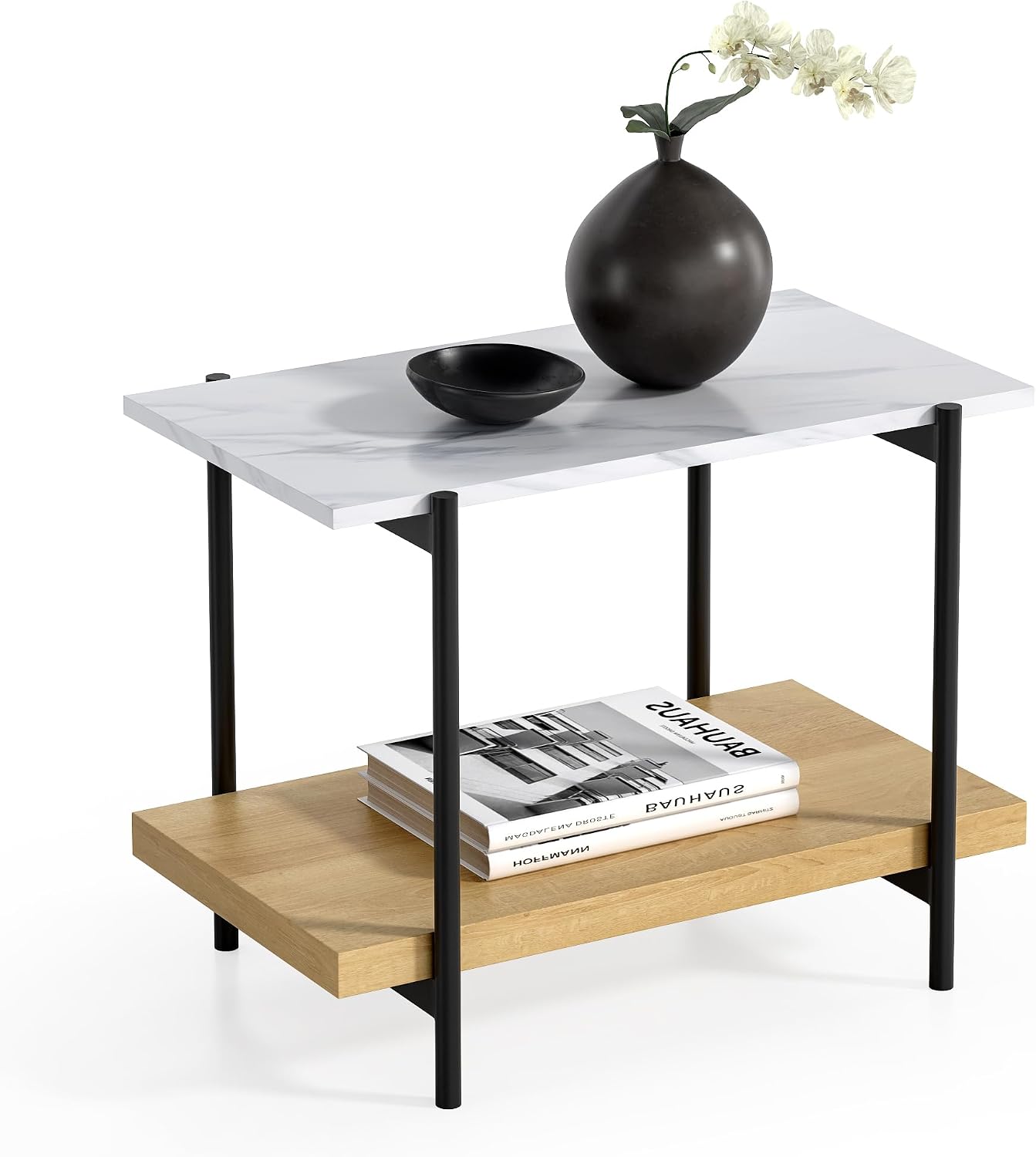 Oak Marble 2-Tier Side Table