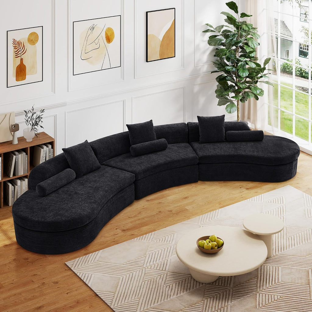 Black Chenille 6 Seater Curved Cloud Modular Sectional Sofa