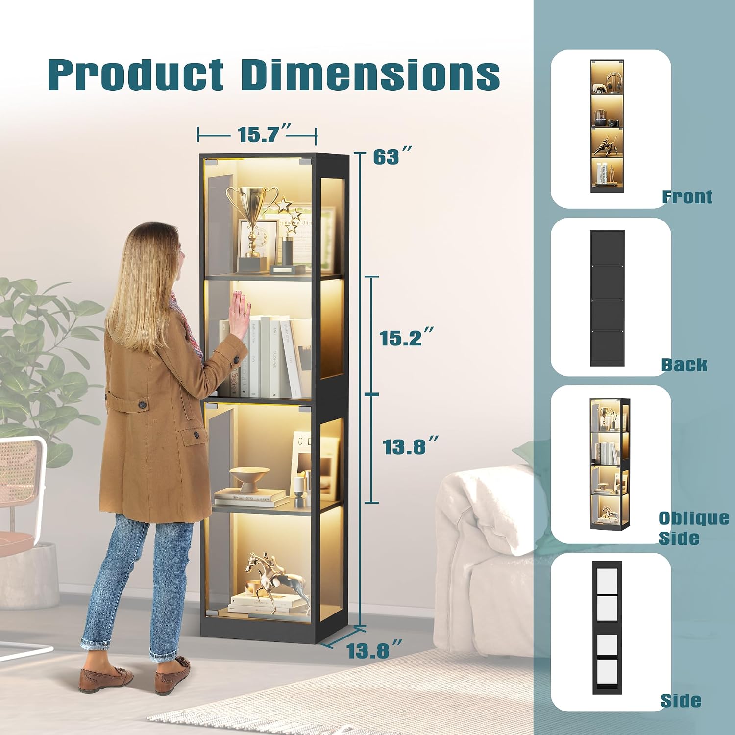 Black RGB Light Glass Display Cabinet