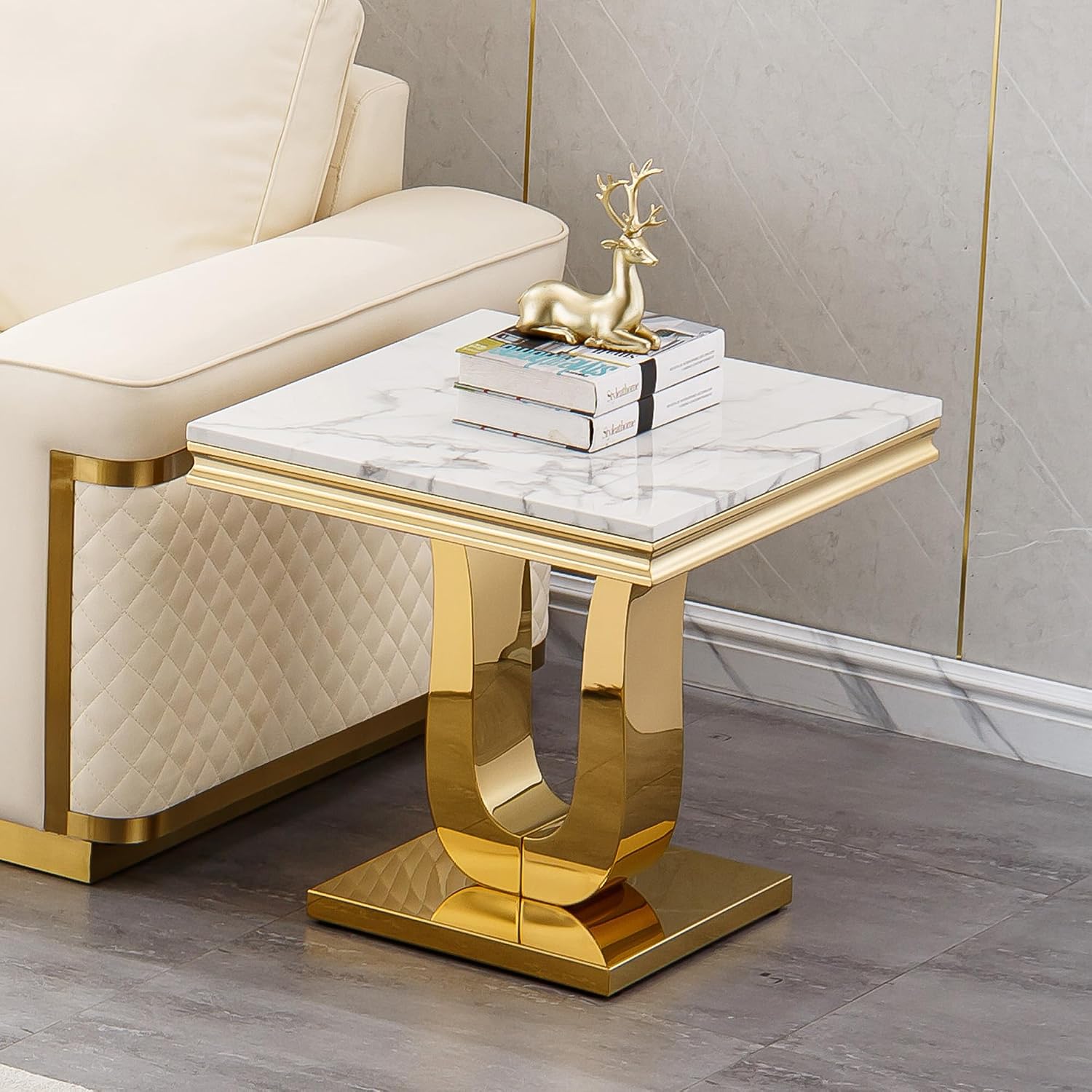 Marble U-Base Rectangular Side Table